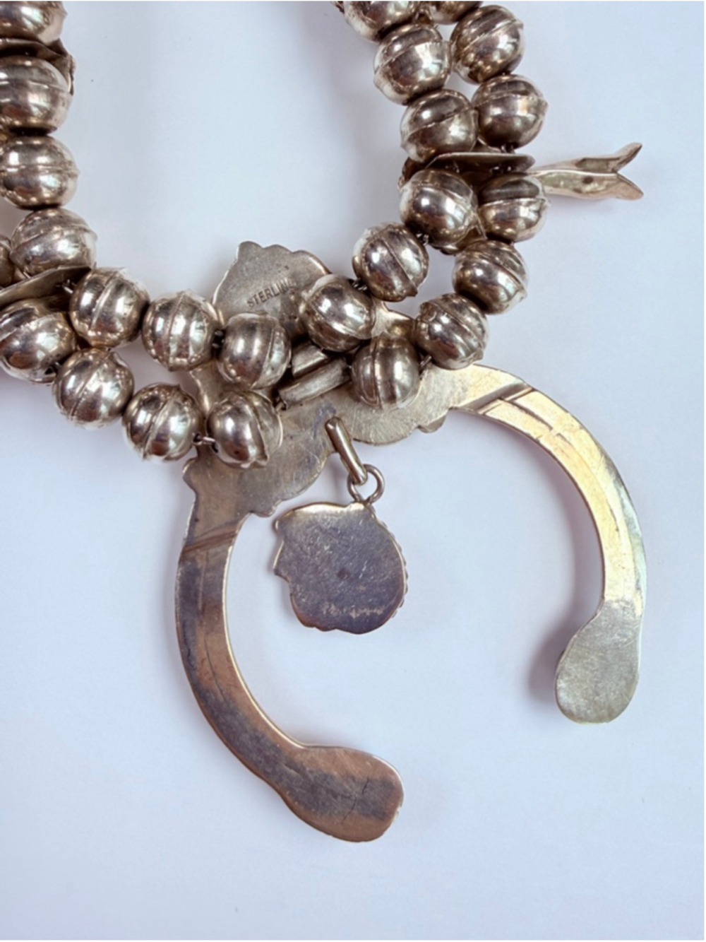 Old Pawn Navajo Squash Blossom Turquoise Coral Sterling VTG Necklace, Earrings - Picture 8 of 11